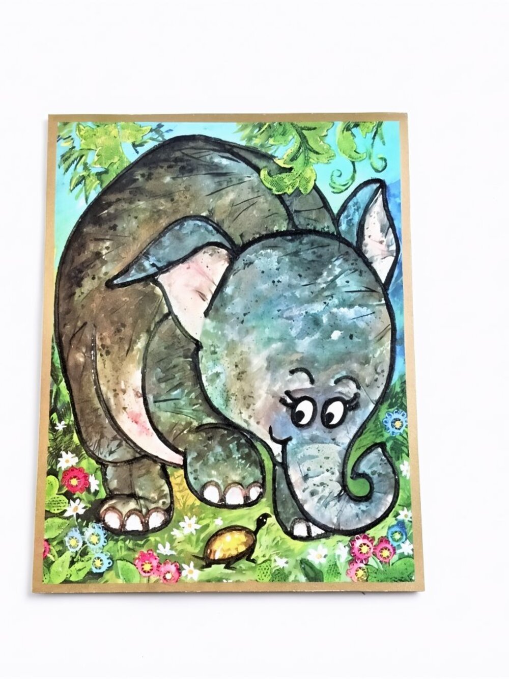 Anniversary Greeting Card Congratulations Cute Elephant Floral Design w/Env